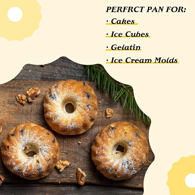 Tiawudi Mini Fluted Tube Cake Pan, 12 Cavity Baking Pan, Non-stick Baking Mold for Cupcakes, Donuts, Cornbread, Brownies, Jellies, Set of 2