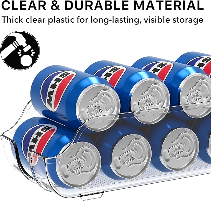 Simple Houseware Soda Can Organizer and Dispenser for Refrigerator / Pantry, Clear, Set of 6