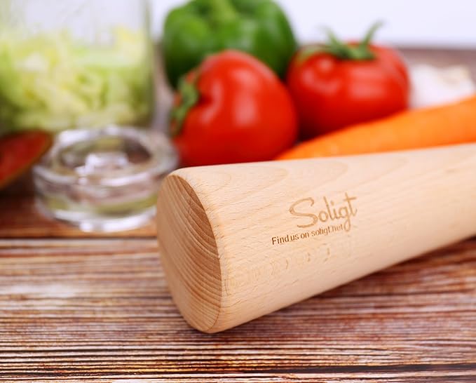 SOLIGT 12" Sauerkraut Pounder for Mason Jars Vegetable Fermentation- One Piece of Solid Wood