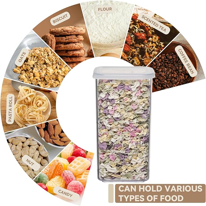 novelinks Clear Plastic Jars with Lids, Reusable Empty Square Storage Containers for Household and Kitchen Organizing (12 Pack Large)