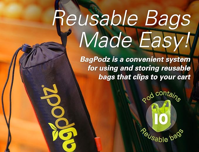 Sturdy Reusable Grocery Bags Foldable and Washable - Made From RipStop Nylon Hold 50lbs - Designed in USA Reusable Shopping Bags Inside a Compact Pod with Carry Clip - 10 Pack in Green
