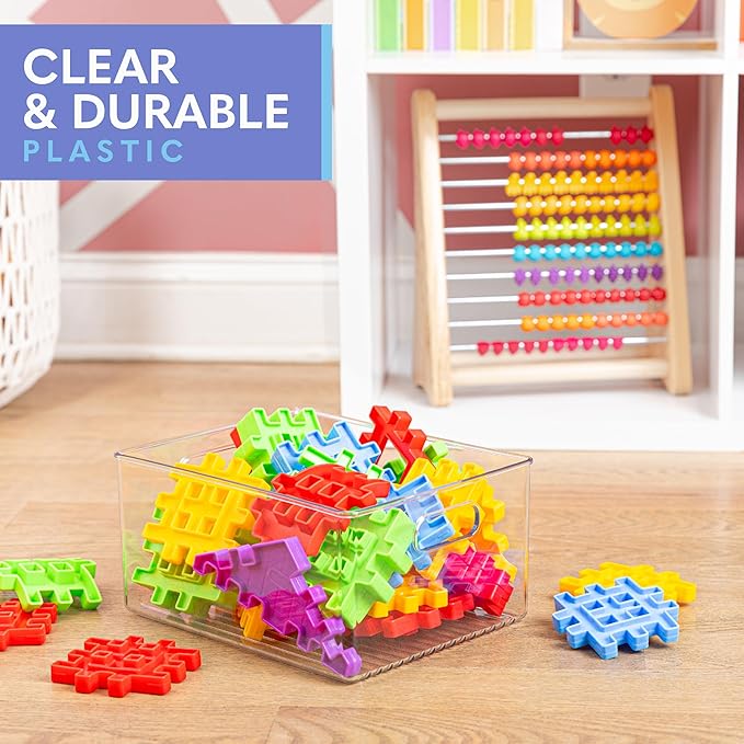 6 Pack Clear Plastic Organizer Bins with Handles for Home Organization. Storage Containers for Organizing Fridge, Freezer, Cabinet. Pantry, Great for Kitchen, Garage, Laundry Room. 10"x8"x5"