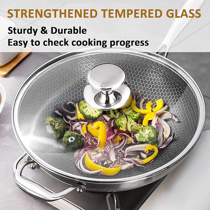 Glass Lid for 12.5 Inch Stainelss Steel Cast Iron Skillets Frying Pans, 32cm Tempered Lids for Dutch Ovens, 12.5 In Pan Cover with Stainless Steel Rim for Stock Pots, Dishwasher Safe