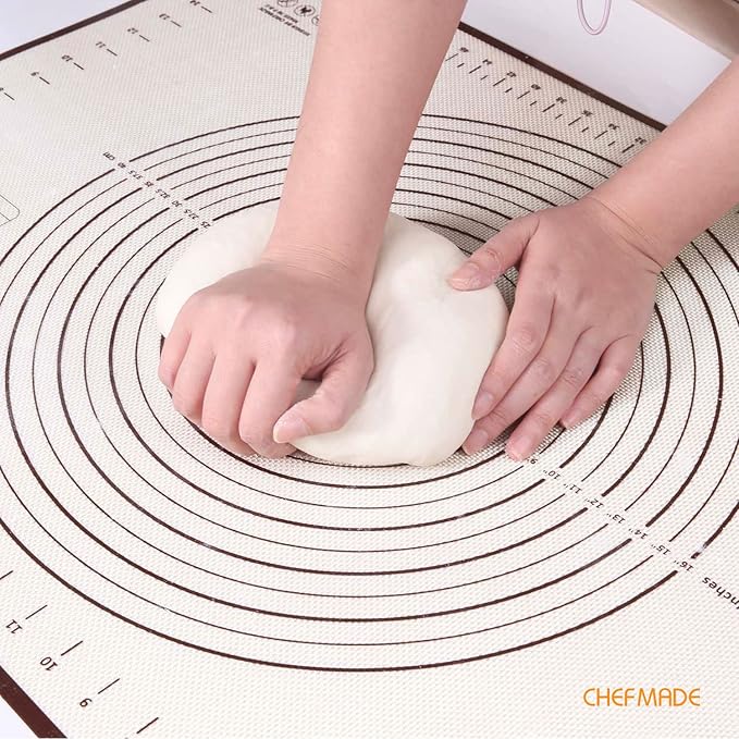 CHEFMADE Silicone Baking Mat, 28" x 20" Extra Thick Large Non-Stick Sheet Mat with Measurement | Non-Slip Reusable Food Grade Flexible Dishwasher Safe｜Making,Cookies,Macarons,Bread,Pastry and Pizza