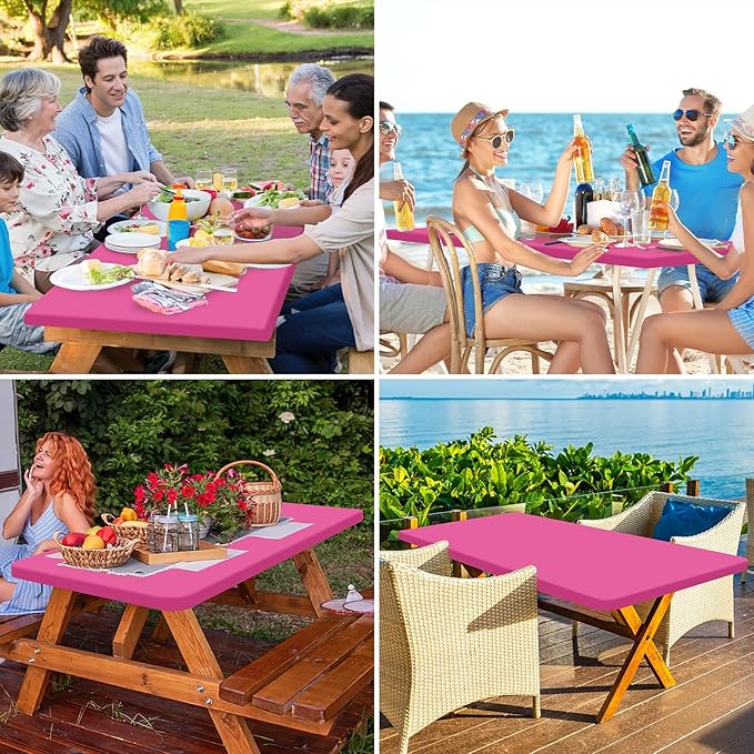 homing Rectangle Table Cloth Cover, Waterproof Polyester Elastic Fitted Tablecloth, Fits for 8 Foot Folding Tables, Washable Table Protector for Picnic, Camping, Outdoor (Rose Pink, 30" x 96")