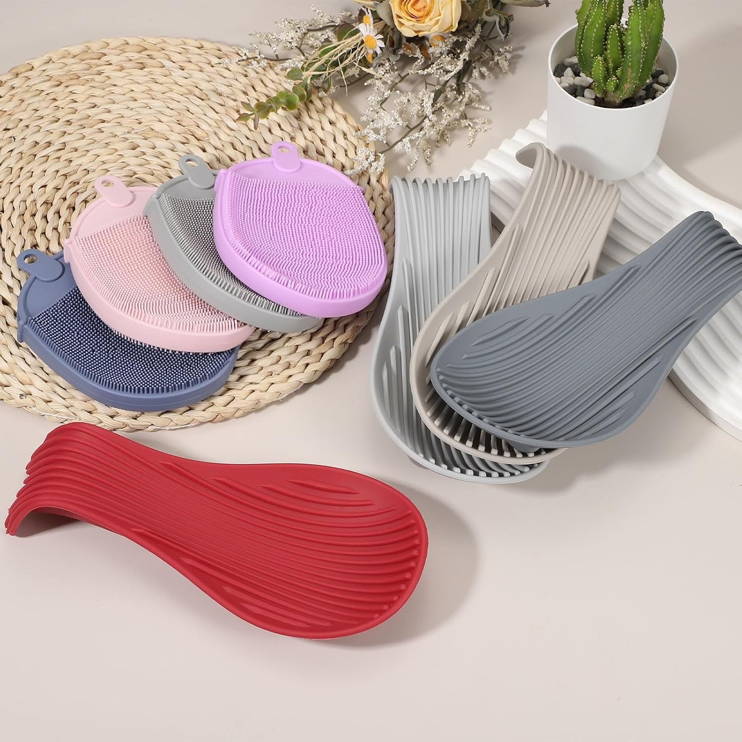uxcell 1 Set Silicone Spoon Rest for Stove Top, Silicone Spoon Holder for Cooking Spatula, Ladle, Brush Black/Purple