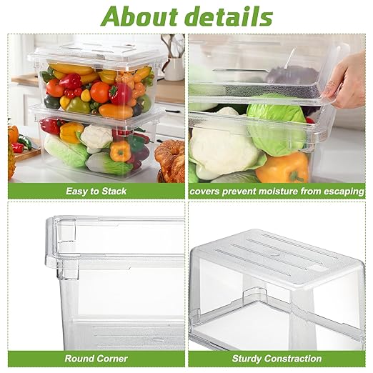 2 Pack 5 Gallon Polycarbonate Food Storage Box 18 x 12 Inch Commercial Food Storage Container Clear Vegetable Fruit Food Safe Storage Tote for Kitchen Restaurant Cafeteria