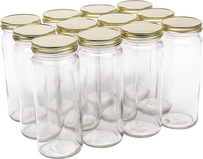 North Mountain Supply 16 Ounce Glass Wide Mouth Straight-Sided Canning Jars - with Gold Metal Lids - Case of 12