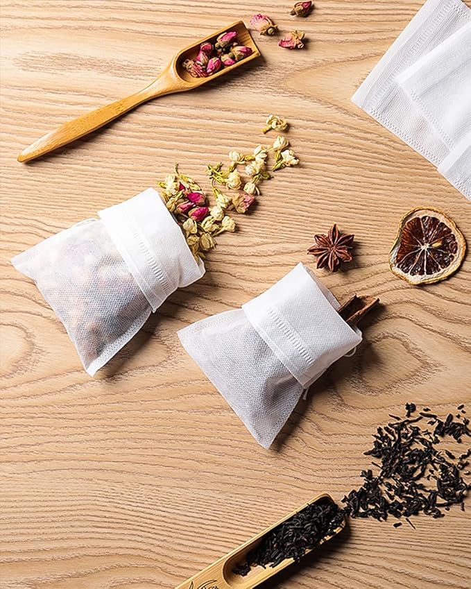 200pcs Disposable Tea Bags for Loose Leaf Tea, Tea Filter Bags with Free Tea Spoon for Loose Tea Loose Leaf Tea, Coffee, Spice, Herbs (QS53)