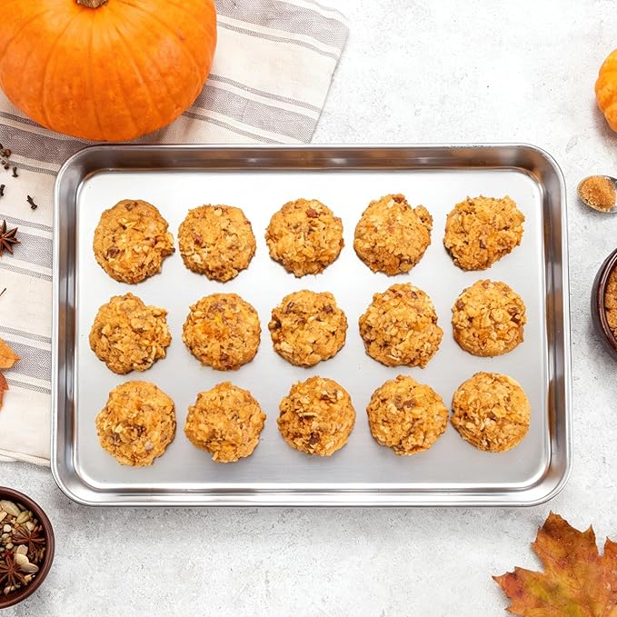 Onader Baking Sheet Set of 2, 12.5" x 9.7" Food-Grade Stainless Steel Quarter Sheet Pans for Baking, Metal Cookie Toaster Oven Pan Tray, Heavy Duty & Dishwasher Safe