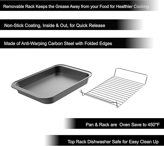 Roasting Pan with Rack-Nonstick Oven Roaster with Removable Grid to Drain Fat and Grease-Healthier Cooking with Kitchen Bakeware by Classic Cuisine