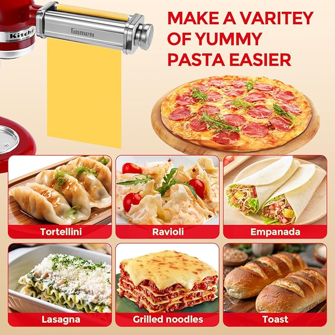 Pasta Roller for Kitchenaid Stand Mixer, Pasta Maker for Kitchenaid Mixer Attachments, Stainless Steel Pasta Attachment for Kitchenaid Stand Mixer, 8 Gears Adjustable by Gomen
