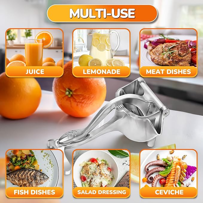 Aluminum Alloy Fresh Fruit Juice Extractor - Hand Juicer Squeezer, Non-Slip Ergonomic Grip, Easy to Use & Clean, 8.7" Length with 0.6L Capacity - Efficient Extraction of Citrus, and Other Fruits