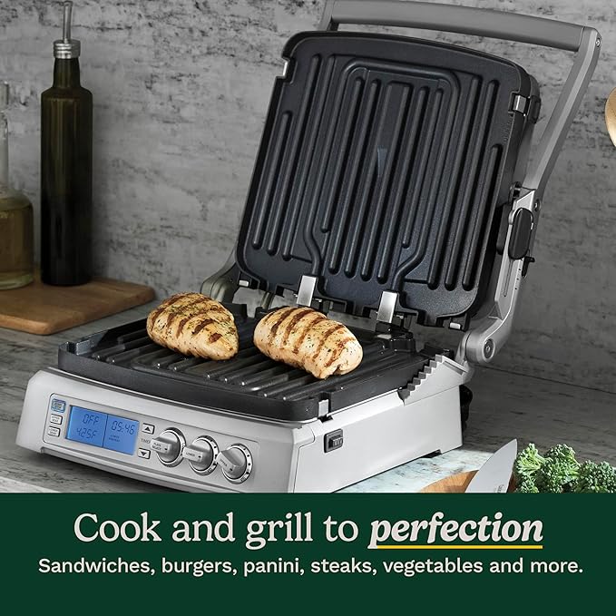 Cuisinart 6-in-1 Elite Griddler, Electric Grill, Griddle & Top Melt, 500°F Temperature Sear Function, LCD Screen, Dishwasher-Safe Cooking Plates, GR-300NAS, Stainless Steel