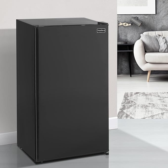 West Bend Mini Fridge Compact Refrigerator for Home Office or Dorm, with Reversible Door, Energy Star Rated, 3.3-Cu.Ft., Black