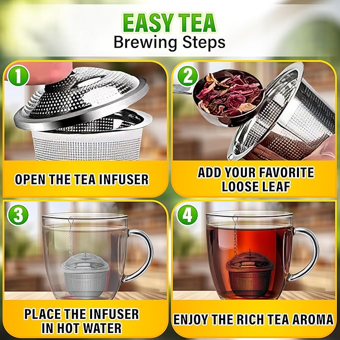 Set of 1 Large Tea Infuser, 1 Small Infuzers & Scoop With Bag Clip - Stainless Steel Tea Infuser for Loose Leaf Tea Steeper Tea Strainers for Loose Tea Diffusers for Loose Tea - Loose Tea Leaf Steeper