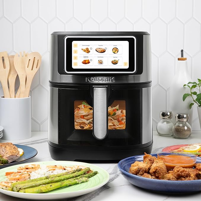 Kalorik Air Fryer VIVID TOUCH Series 7 Quart Capacity with High-Resolution Touchscreen 200 Cooking Presets in 12 Food Categories with View Window, 1500-Watts, Stainless Steel