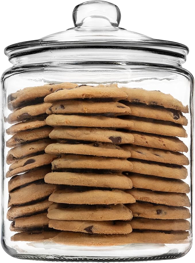 1 Gallon Glass Cookie Jar with Lid – Glass Jar with Lid - Airtight Food Storage Container for Cookies, Candy, Flour, Dog Treats – Clear Large Kitchen Jar for Pantry - Glass Containers with Lids