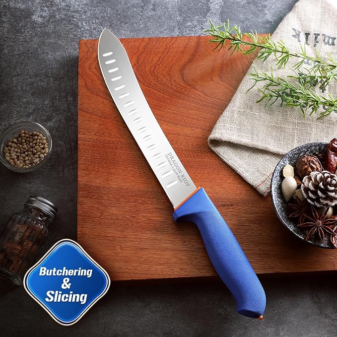 DRAGON RIOT Butcher Breaking Knife 10 Inch in High Carbon Stainless Steel, Razor Sharp Carving Slicing Knives for Meat Cutting, Professional Brisket Knife with Ergonomic Handle,Grilling Gifts for Men