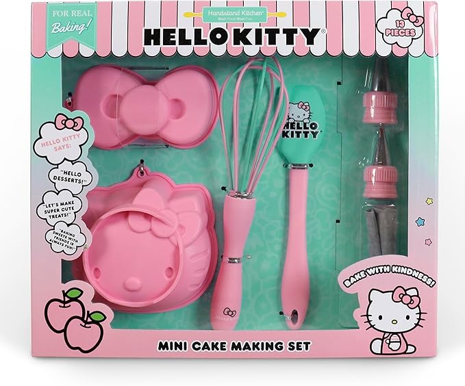 Handstand Kitchen Hello Kitty Cake Baking Set with Kitty Face and Bow Mini Cake Molds and More