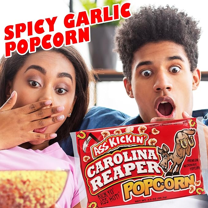 ASS KICKIN’ Carolina Reaper Pepper Microwave Popcorn – 6 Pack - Ultimate Spicy Gourmet Gift Popcorn - Makes a Great Movie Theater Popcorn or Snack Food - Try if you dare!