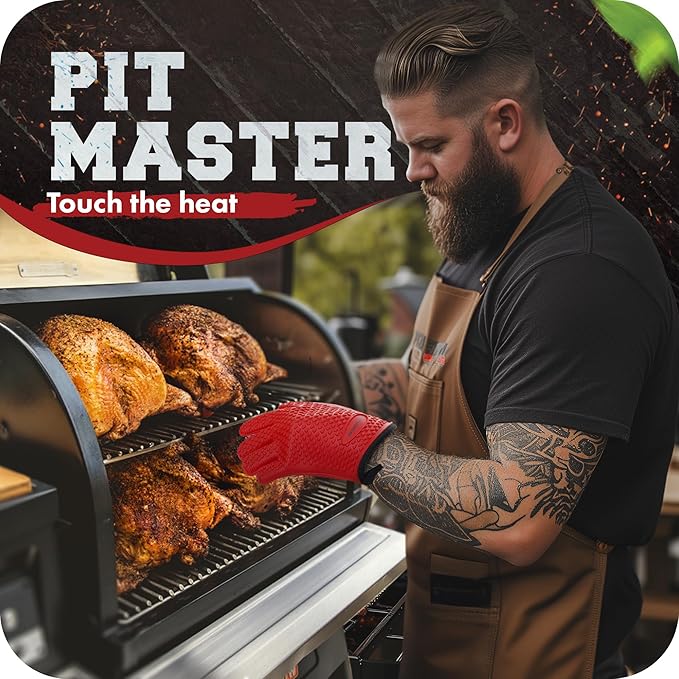 KITCHEN PERFECTION S Silicone Smoker Oven Gloves -Extreme Heat Resistant BBQ Gloves -Handle Hot Food Right on Your Grill Fryer Pit|Waterproof Oven Mitts |Superior Value Set+3 Bonuses
