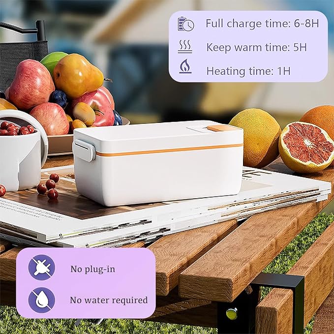BJLIFE Cordless Electric Heated Lunch Box, Rechargeable Battery Powered Food Heater, 1L Portable Self Heating Food Warmer with Stainless Steel Inner Liner & Insulated Bag, for Men Women Work Travel