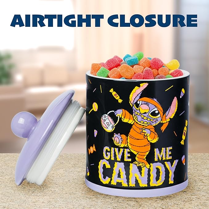 Silver Buffalo Disney Lilo and Stitch Halloween Mummy Give Me Candy Ceramic Cookie Snack Jar (Large)