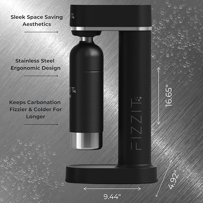 FIZZIT Fizz & Flavor Power Bundle | Soda Maker with 12-Flavor Drink Mix Variety Pack & 2 CO? Cylinders | Customizable Carbonation, Eco-Friendly, No Electricity Needed
