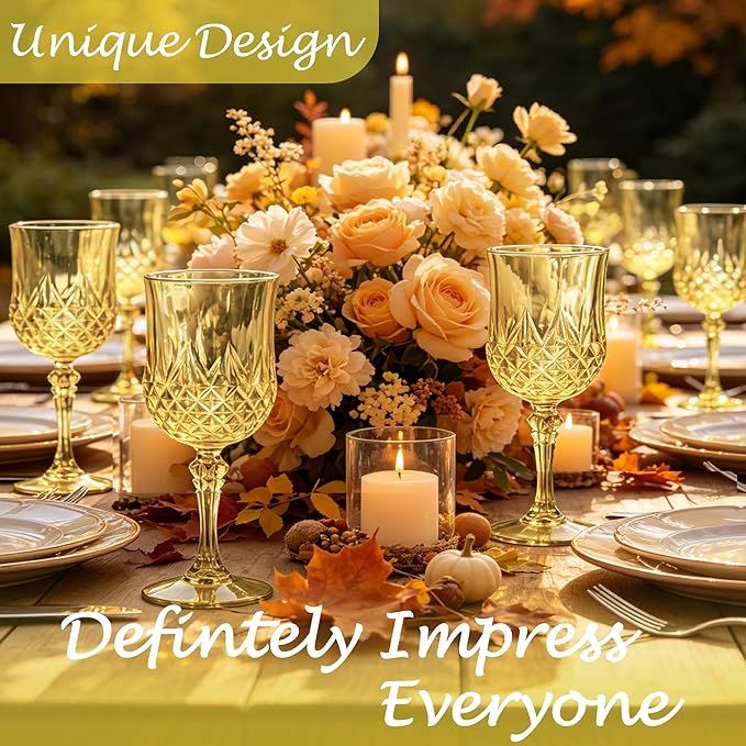 Plastic Wine Glasses, Plastic Goblets Vintage Style Cordial Unbreakable Drinking Glasses, Reusable Drinkware for Wedding Reception, Grand Event Party Supplies, Easter (100, Gold)