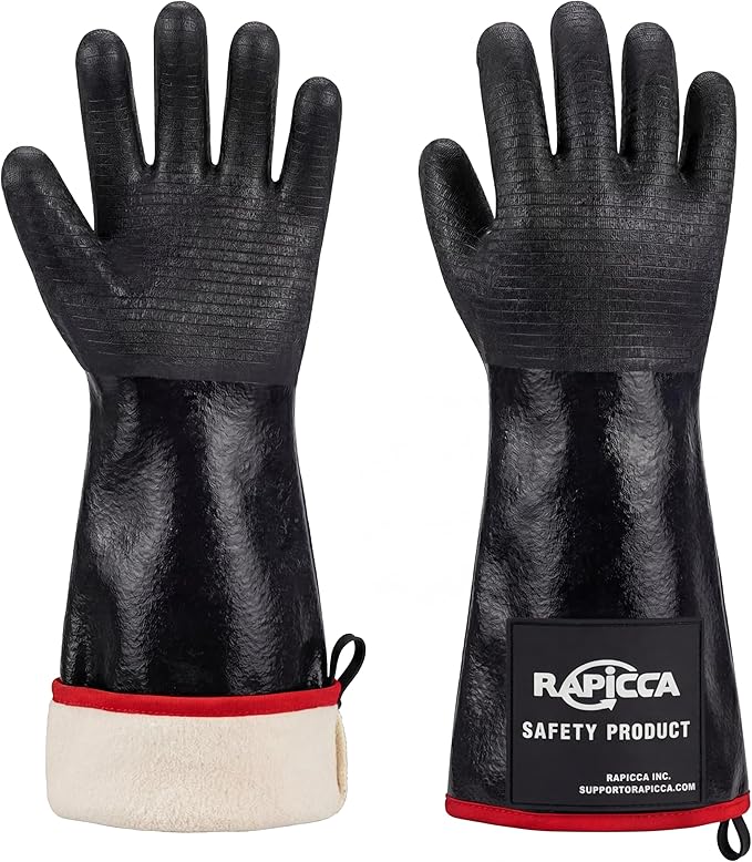 RAPICCA Heat Resistant BBQ Grill Gloves: Oil Resistant Waterproof for Smoking Grilling Cooking Barbecue Deep Frying Turkey Rotisserie Handling Hot Greacy Meat - Long Sleeve 932°F