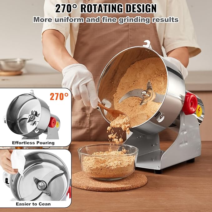 VEVOR 2000g Electric Grain Mill Grinder, High Speed 3400W Commercial Spice Grinders, Stainless Steel Pulverizer Powder Machine, for Dry Grains Spices Cereals Coffee Corn Pepper, Swing Type