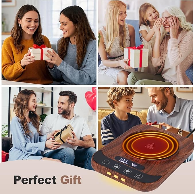 Coffee Mug Warmer for Desk with 9 Temperature Settings, Auto Shut Off, Digital Display, Smart Timing & Reservation, Electric Cup Warmer for Office, Home, Tea, Milk & Beverage Heating (Wood Grain)