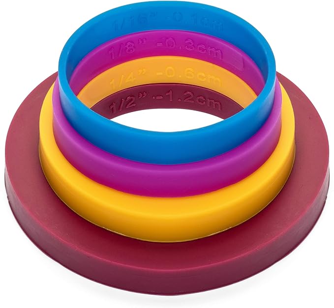 GreenOlive Rolling Pin Guide Ring Spacer Bands (8 Piece Set) Multicolored Flexible Silicone Slip On Baking Accessories Fit 1 3/4” to 2” Wide Dough Rollers