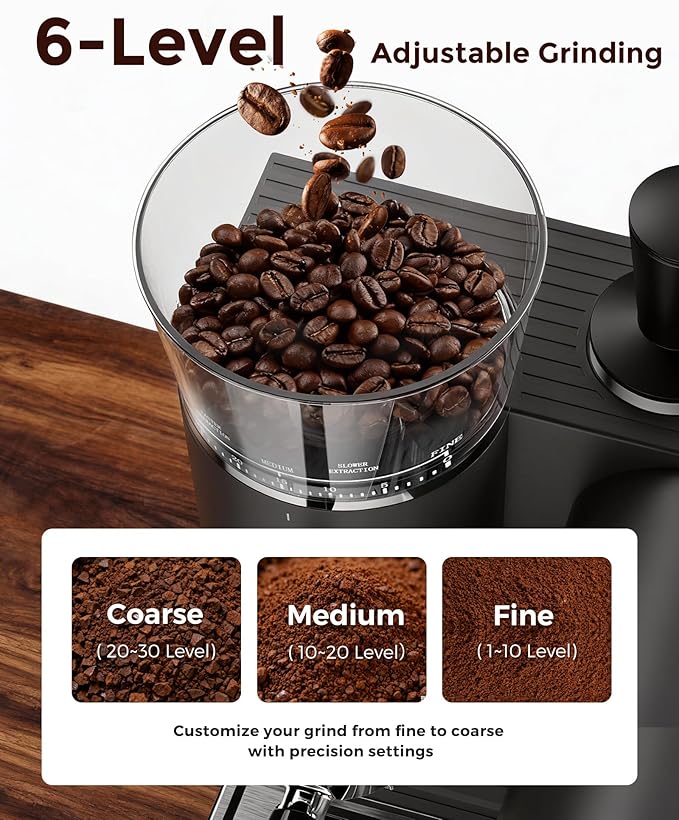20 Bar Espresso Machine | LED Screen Touch Control | 6 Level Adjustable Grinder | Drip Coffee & Cold Brew, Milk Frother, Assisted Tamper & Built-In Accessory Storage Box | 50oz Tank