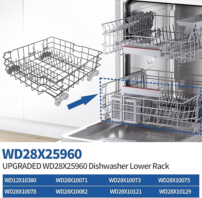 WD28X25960 Lower Dishwasher Rack Replacement Compatible with GE Dishwasher PDW7880G00SS GDWT368V55SS Dishwasher rack Assembly Part Numbers WD12X10380 WD28X10071 WD28X10073 WD28X10075 WD28X10078