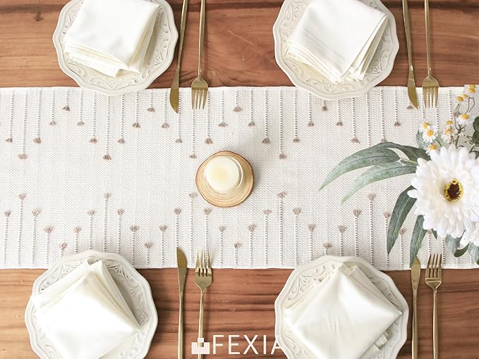 FEXIA Boho Table Runner with Tassels 90 Inches Long for Home Decor Macrame Room Decor Farmhouse Rustic Table Runners for Dining Bedroom Bridal Shower (12x90 Inches)