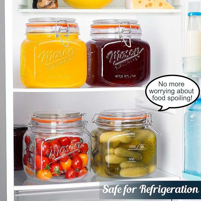 2 Pack Half Gallon Mason Jar with Hinged Lid, Wide Mouth Glass Canisters for Food Storage, Cookie, Flour, Candy, Coffee, Pickle - 64 Oz Glass Jar with Lid - 2 Scale Marks & Vintage Mason Jars