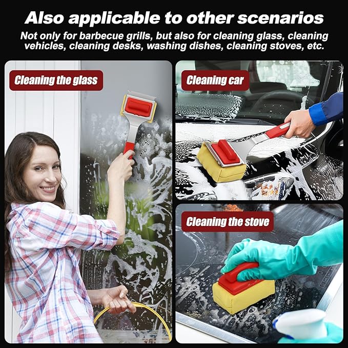 Grill Brush Bristle Free with 2 Cleaning Brush Heads, Cleaning with Steam Technology, Replaceable Brush Heads & Scraper Tool for Stainless-Steel Grates Grill Brush with Stainless Steel Spatula