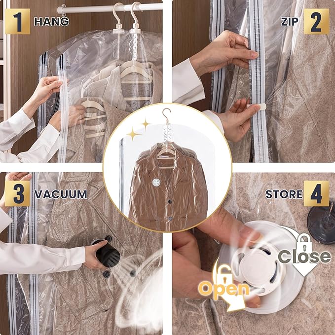 TAILI Hanging Vacuum Storage Bags with Electric Pump, Vacuum Seal Bags for Clothing Travel, Space Saver Closet Organizer for Clothes, Coats, Suits and Jackets, 6 Short(41.3x27.6 in)