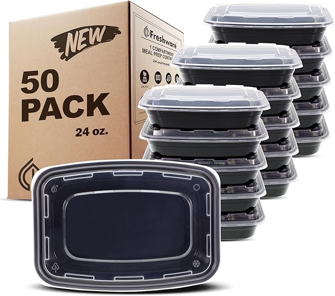 Freshware Meal Prep Containers [300 Pack] 1 Compartment with Lids, Food Storage Containers, Bento Box, BPA Free, Stackable, Microwave/Dishwasher/Freezer Safe (24 oz)