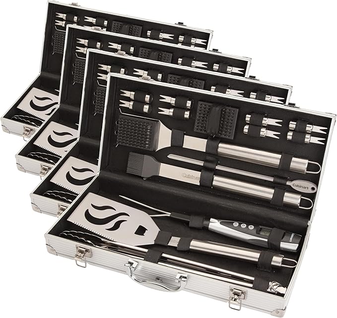 Cuisinart Deluxe Grill Tool Set, 20-Piece Grill Set, BBQ Accessories with Aluminum Case, Stainless Steel Grilling Accessories, Grilling Gifts for Men, for Dad Husband (Pack of 4)