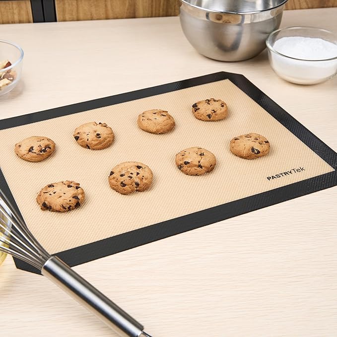 Restaurantware Baking Mat Pack of 1 Non-Stick 11.8"x15.7" Silicone Half Size Baking Mat, Rectangle Reusable Durable Oven-Friendly Anti-Slip Sheet for Kneading Rolling Shaping Dough, Tan and Black