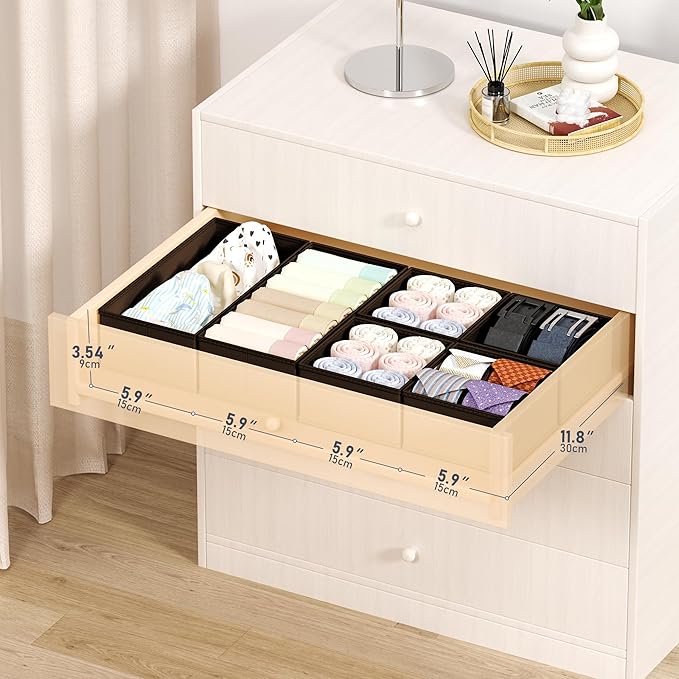 DIMJ Drawer Organizer Clothes - 18 Pack Closet Drawer Organizer Bins for Baby Clothes Storage, Fabric Dresser Organizer for Nursery Bedroom, Foldable Small Drawer Dividers for Underwear Socks