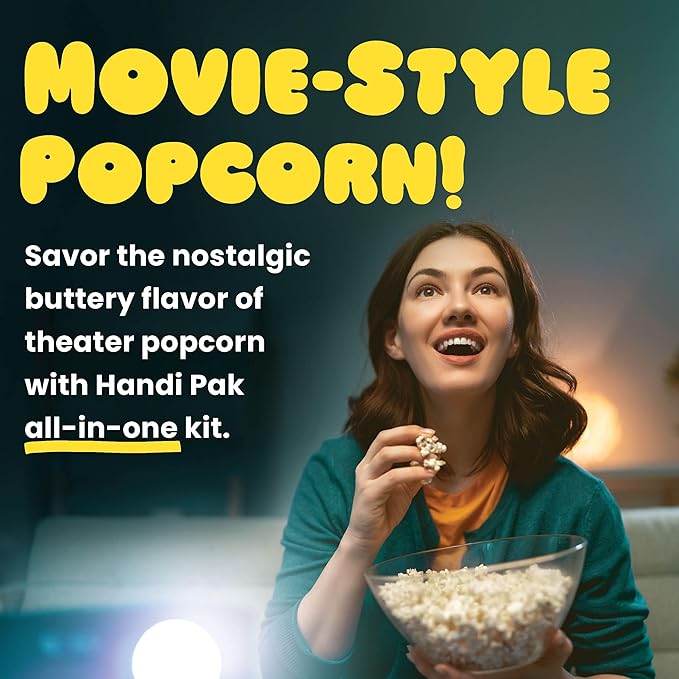 Handi-Pak Gourmet Popcorn Kit, 36 Pre-Portioned Packs for 6 oz Poppers, Movie Theater Style, Butter Coconut Oil, Popcorn Packet with Kernels & Seasoning