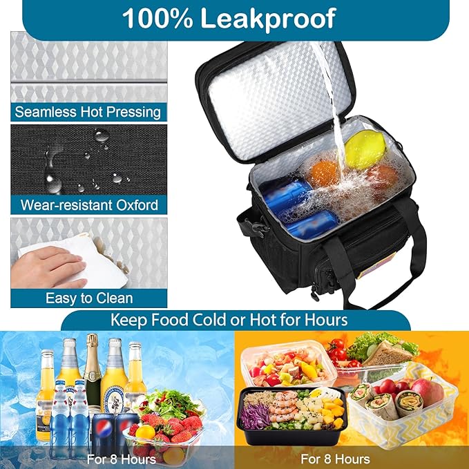 GLENKEY Tactical Lunch Box Cooler Bag - Expandable Insulated Lunch Bag for Men Women - XLarge Lunchbox for Adults Work Shifts Outdoor Trips Black 22L