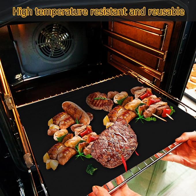 PRETYZOOM 9pcs Non-stick Oven Liners Baking Mats 60x40cm Black Reusable Grill Roaster Liners for Gas Stove Oven Bottom Protection Cooking Mat