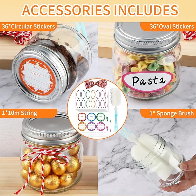 30 Pack Mason Jars 8 oz with Regular Lids and Bands, Half Pint Canning Jars, Small Glass Jars for Honey Jelly Jam Crafts