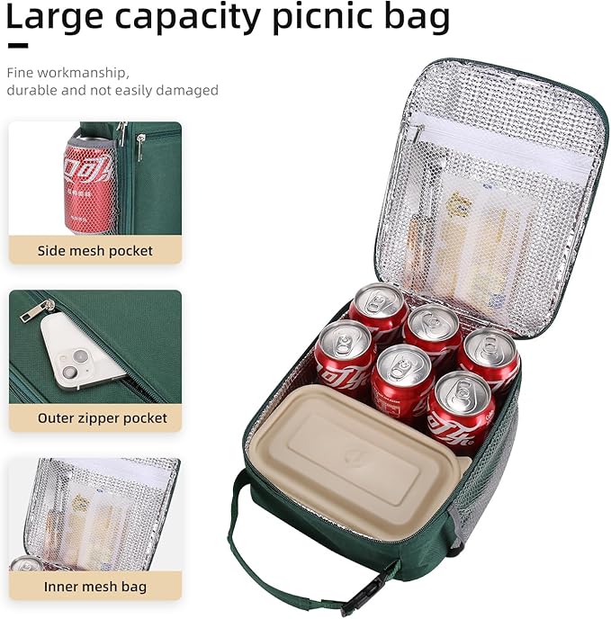 Lovoeo Lunch box Lunch bag for men women Insulated Lunchbox Lunch bags for Work Picnic Travel(Deep green)