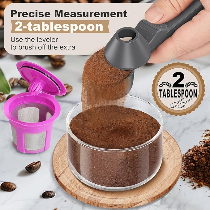 Coffee Scoop & Funnel for Reusable K Cup Refillable Coffee Pods, Coffee Measuring Spoon 2 Tablespoon Capacity, Scoop with Funnel for Ground Coffee, Protein Powder, Tea (Grey, 2 Pack)